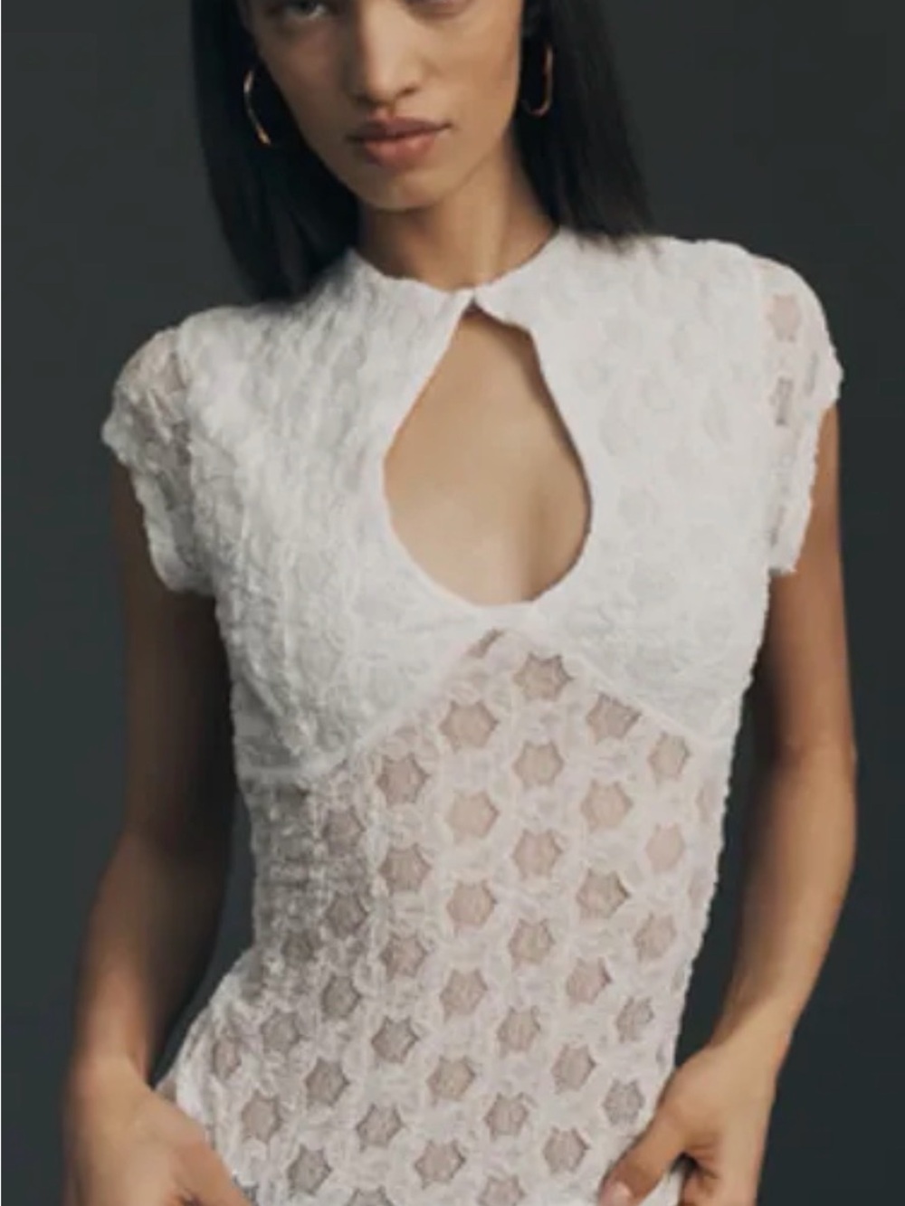 Anthropologie White Lace Keyhole Cap-Sleeve Camisole